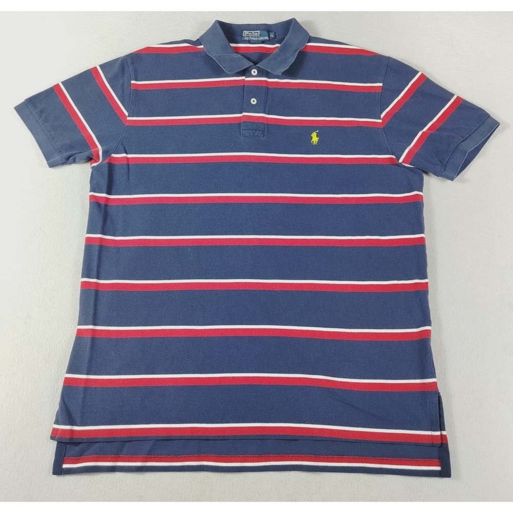 Vintage Polo‎ By Ralph Lauren Polo Shirt Mens XL Blue Red Stripe Pony Preppy